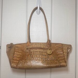 Brahmin Croc Print Embossed Leather Shoulder Bag